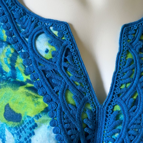 Jones New York Signature Plus 3X Blue Green Crochet Trim Cotton Tunic Top - Picture 11 of 13
